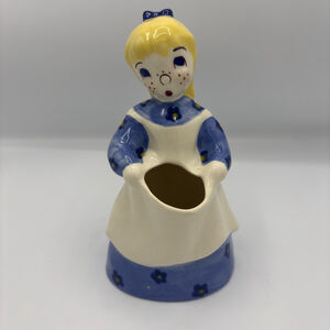 Vintage Brayton Laguna Pottery Sally Planter Girl Blue Dress Apron California